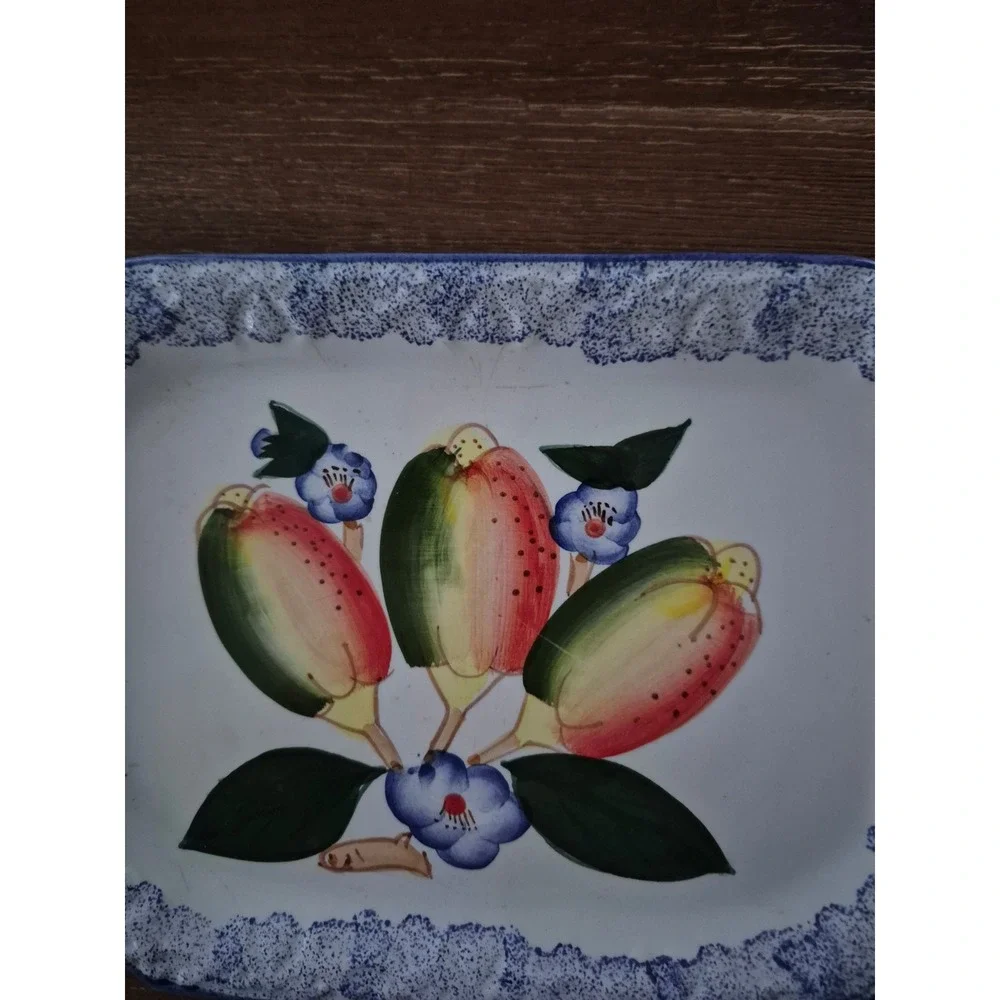 Unbranded‎ Serving Tray Unisex 9x6 White Blue Floral Fruit Folk Art Platter